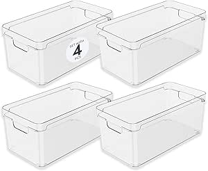Kit 4 Organizadores De Armário 30x15x13cm Caixas Organizadoras Empilháveis Com Alças Clear OU