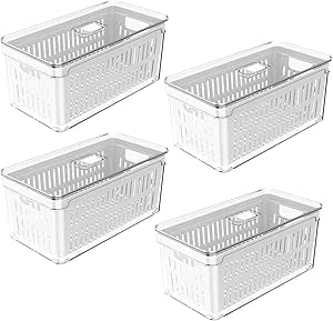 Kit 4 Organizadores De Geladeira Com Escorredor 5L Caixas Plásticas Para Legumes Clear Fresh OU.