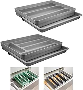 Kit 2 Organizador Gavetas Talheres Extensível Porta Talher Utensílios Cozinha Logic - Ou - Chumbo