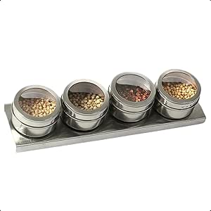 Porta Temperos Inox Imã De Geladeira 4 Potes 50g Condimentos Cozinha Magnético X-Matte