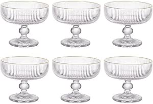 Jogo de 6 taças para sobremesa Cameratta em cristal ecológico com borda dourada 310ml D11,8xA9,8cm