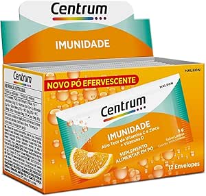 Centrum Imunidade Suplemento Multivitamínico em Pó com Alto Teor de Vitamina C, Vitamina D e Zinco, Sabor Laranja, 12 Unidades Efervescentes