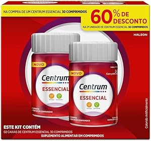 Centrum Essencial, Multivitamínico Adulto, Suplemento Vitamínico com Vitamina B, Vitamina D, e Vitamina C, 2 Frascos com 30 Comprimidos