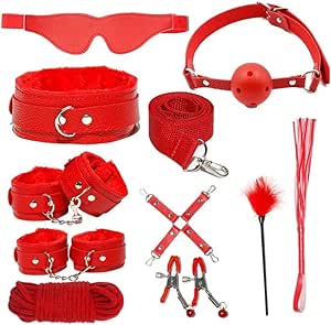 Kit Brinquedos Sexuais Para Casal Algemas, Brinquedos Sexuais para Adultos 10 Peças Erótico (Vermelho)