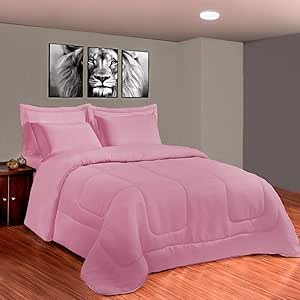 Kit Edredom Jogo de Cama Dupla Face 6 Peças Casal Queen (Rose)