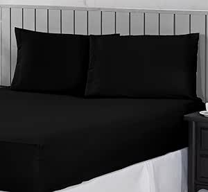 Jogo de Cama Casal Queen 400 Fios Percal 03 Peças Com Barra, Antiácaro, Anti-pilling com Toque Macio - Preto
