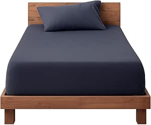 Decolab Jogo de Lençol 100% Algodão Premium Extra Macio - Roupa De Cama Antiácaro, Inclui Lençol Com Elástico (Forro) E Fronhas (Azul-marinho, Solteiro Simples (2 peças))