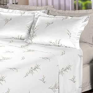 Jogo de Lençol Percal 300 Fios, 100% Algodão, 3 peças - CURI HOME (Galhos, Solteiro)