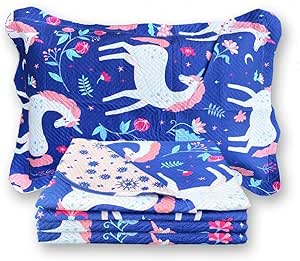 Kit 2 Peças Colcha Quarto Infantil Solteiro Para Meninos e Meninas Cobre Leito Dupla Face Matelado Lavável à Máquina Conforto e Elegância. (UNICÓRNIO)