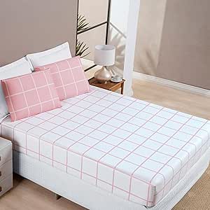 Jogo De Cama Casal Dupla Face Grid Micro Percal 200 Fios Austin 3 Pçs Rosa