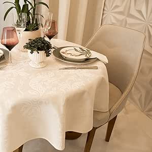 Toalha Mesa Impermeável 4 A 6 Lugares 1,70m Jacquard Redonda (Medalhão Pérola)