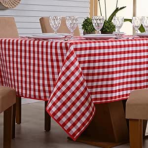 Toalha de Mesa Oxford Xadrez 220 x 155 cm 100% Poliéster com Viés Reforçado (Xadrez Vermelho)