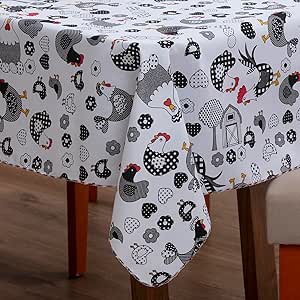 Toalha de Mesa Oxford Premium Estampada, 2,10 x 1,40m, 100% Poliéster 6 Lugares (Galinha Preta)