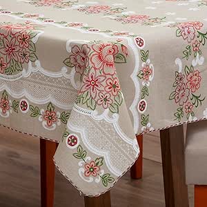 Toalha de Mesa Rustica Premium 1,40 M x 1,40 M, Tecido Linhão, Composição 65% Algodão e 35% Poliéster 4 Lugares (Floral Vermelho)