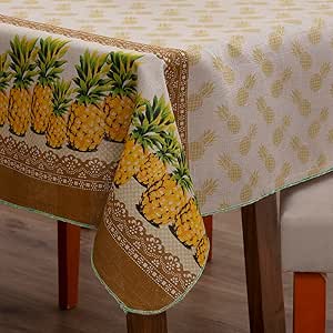 Toalha de Mesa Rustica Premium 1,40 M x 1,40 M, Tecido Linhão, Composição 65% Algodão e 35% Poliéster 4 Lugares (Abacaxi)