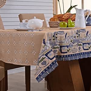 Toalha de Mesa Rustica Premium 1,40 M x 1,40 M, Tecido Linhão, Composição 65% Algodão e 35% Poliéster 4 Lugares (Cha Azul)