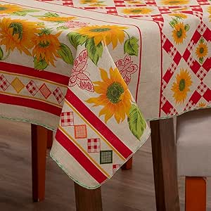 Toalha de Mesa Rustica Premium 1,40 M x 1,40 M, Tecido Linhão, Composição 65% Algodão e 35% Poliéster 4 Lugares (Girassol)
