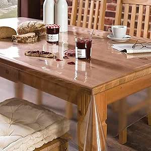 Toalha de Mesa Plástico Cristal Transparente 2,50mt x 1,40mt Grosso 0,20mm Impermeável Para 8 Cadeiras.