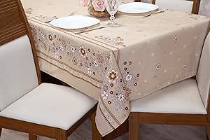 Toalha de Mesa 8 Lugares Tecido Linhão Premium 2,40M x 1,40M (Floral Bege)