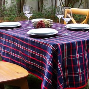 Toalha de Mesa de Natal Xadrez Marinho e Vermelha. Linda Toalha de Natal Tecido Nobre, Encorpado e de Fácil Manutenção (Redonda 8 lugares (2,10m diâmetro))