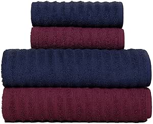 Jogo de Toalhas Fio Penteado Gigante 4 Peças - Soft (Marsala + Azul)