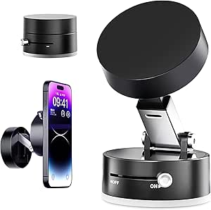 Suporte magnético portátil dobrável para celular, sucção a vácuo ajustável, suporte magnético de dupla face para carro/espelho/academia-IT (Preto)