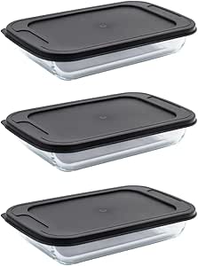 Conjunto De Assadeiras De Vidro, 3 Peças, Refratário Retangular De 1,6 Litros Para Servir Travessa Com Tampa Plástica Resistente Sobremesa E Assados Escritex