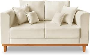 Sofá Sala de Estar 02 Lugares Beny Linho Bege Madeira prima deccor