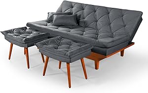 Sofa Cama Reclinavel Caribe Com Duas Banquetas Rubi Suede Cinza