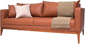 Sofá Classic Living 2 Metros Tecido Corino Whisky 3 Lugares Com 2 Almofadas