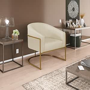 Poltrona Decorativa Sala de Estar Recepção Luiza Base de Ferro Dourado Suede Bege - Amarena Móveis