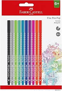 Caneta Ponta Fina, Fine Pen PoP, Faber-Castell,SM/FPP10, cartela com 10 unidades