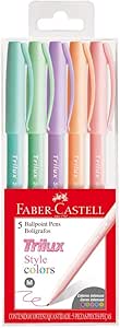 Caneta Esferográfica, Faber-Castell, Trilux Style Colors, Cores Pastéis,5 Unidades