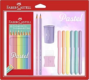 Kit Tons Pastel, Faber-Castell, KIT/PASTEL, Lápis de Cor + Canetinhas + Borracha + Apontador + Grafite