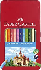 Faber-Castell 115801 Conjunto hexagonal de 12 lápis de cor em caixa de metal