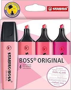 Marca Texto - STABILO BOSS ORIGINAL - PINK - Estojo com 4 unidades (Cores 56, 58, 129, 150)