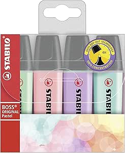 Marca Texto - STABILO BOSS ORIGINAL Pastel – Estojo com 4 unidades – Cores sortidas