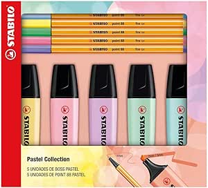 Kit Caneta Ponta fina e Marca Texto – STABILO Point 88 e BOSS – Pacote com 10 unidades – Cores Pasteis Sortidas