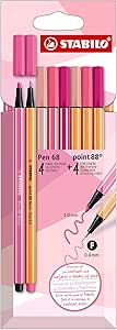 Estojo STABILO PINK - Tons de Rosa, Point 88 + Pen 68, Estojo com 8 unidades (4 point 88 + 4 point 68)