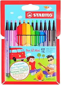 Caneta Hidrográfica Pen 68 Mini, Stabilo, 31.4700, Multicor, Estojo c/12 unidades