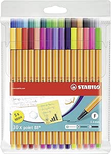 Fineliner - STABILO point 88 - Carteira com 30 - Cores sortidas, incluindo 5 cores neon
