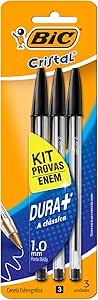 BIC 930095 Kit Enem - Caneta Esferográfica Cristal Dura Mais, A Clássica, com 3 Canetas Pretas, Ideal para o Enem