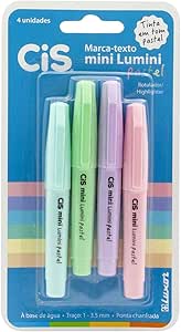 Marca Texto Mini Lumini Pastel Blister, CIS, 57.2300, Multicor, Pacote de 4