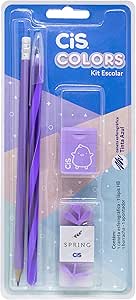 Kit Escolar CIS Colors Lilás 4 peças (1 lápis, 1 caneta Spiro Clean, 1 borracha Spring e 1 apontador 415)