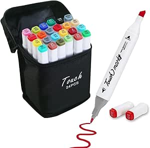 Caneta Marcadora De Ponta Dupla Canetinha Marcador para Colorir Desenho Professional, Pontas Duplas, Codificados por Cores, Segurança Garantida Aquarela Material Escolar e Escritório (24)