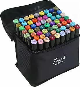 Kit Estojo Canetinhas Permanente Ponta Dupla Ponta Fina e Grossa Marcador de Texto 60 Cores Vibrantes