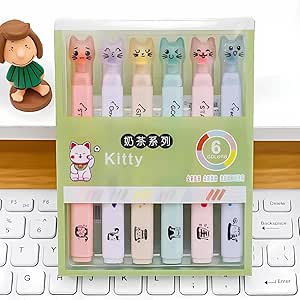 Conjuntos de Marca-Textos Pata de Gato Em Tons Pastel, Ponta Suave e Delicada Para Anotações Em Diário, Aulas, Livros e Bíblia. Marcadores de Texto Ideal Presente Para Crianças (6 und - Kitty)