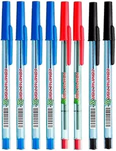 Kit 10 Canetas Esferográfica Compactor 07 Escrita Fina 0,8mm (5 Azuis 3 Pretas 2 Vermelhas)