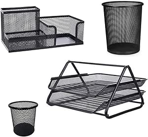Kit Escritorio Organizador 4 Itens Bandeja Lixeira Porta Lapis Documento Trabalho Empresa Escrivaninha Mesa Home Office Organizaçao