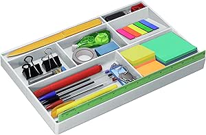 Organizador de Gaveta Multiuso com 8 Divisões para Organizar Material de Escritório e Acessórios de Mesa, Plástico, Acrimet, Cor Branco